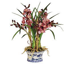 Faux Orchid in Oval Planter