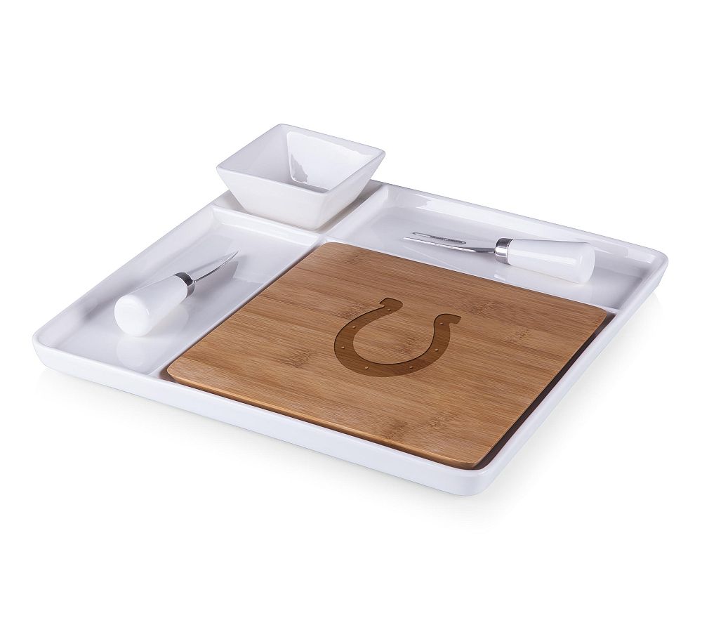 NFL Bamboo Serving Tray &amp; Cheese Knives Set