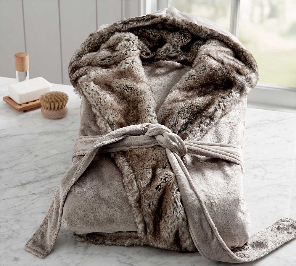 Open Box: Ombre Tipped Faux Fur Robe, Large, Caramel/Ombre