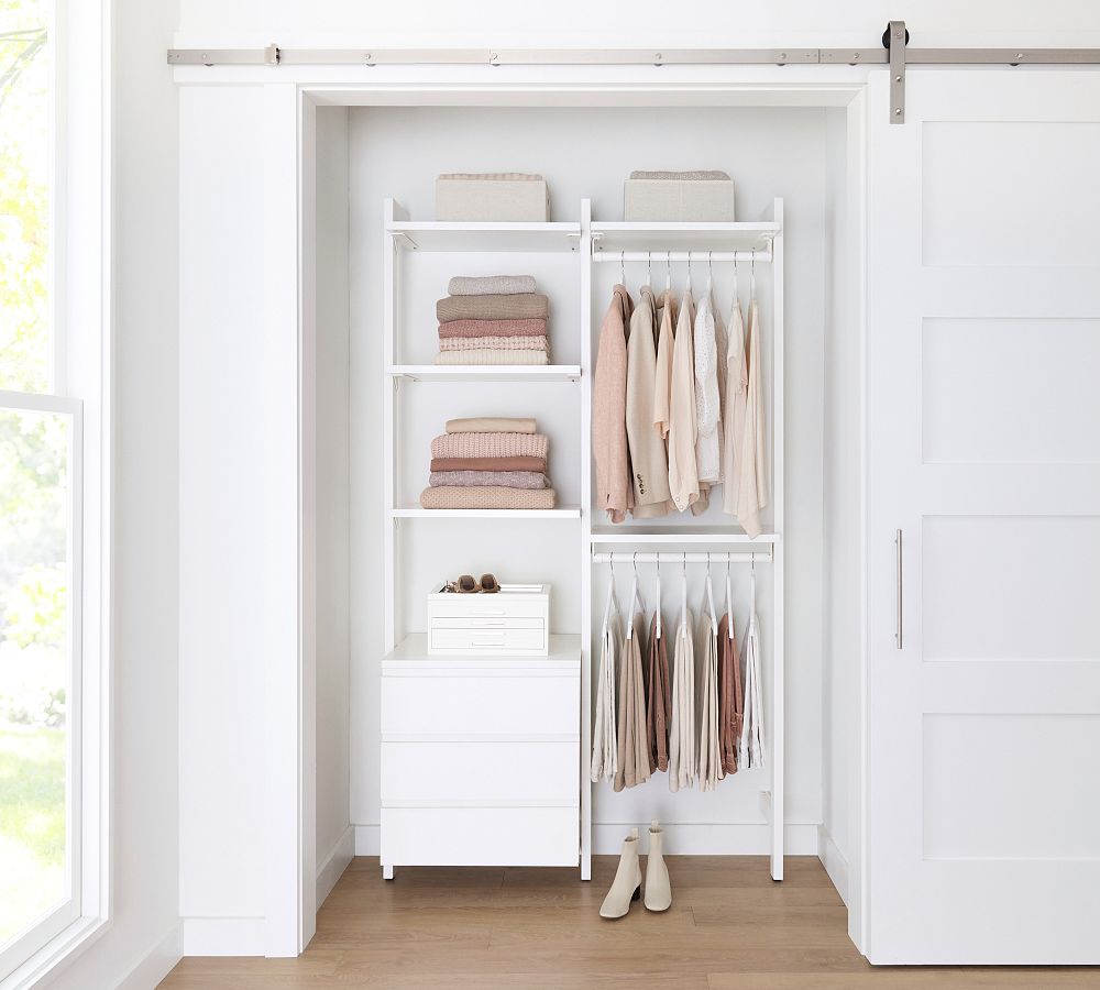 Essential&#160;Reach-In&#160;Closet by Hold Everything, 4' Hanging System with 3 Drawers&#8203;