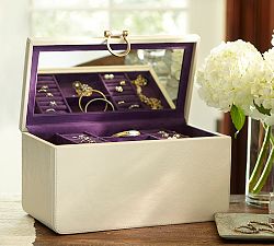Pebble Leather Large Ivory Jewelry Box