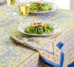 La Mer Block Print Cotton Tablecloth