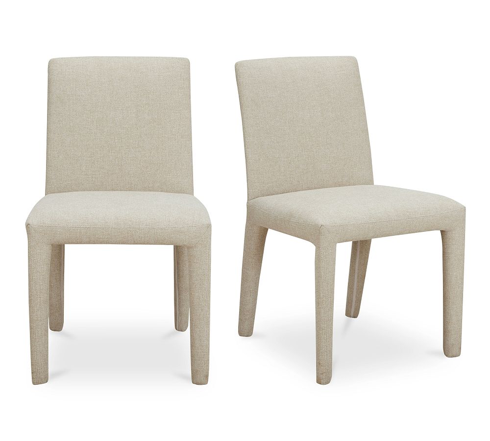 Beige Upholstered Dining Chairs with Wood Legs, Set of 2