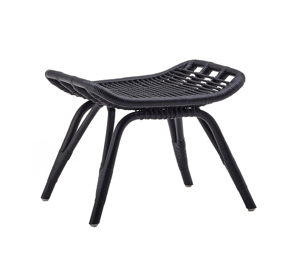 Black Handcrafted Rattan Mid-Century Modern Ottoman