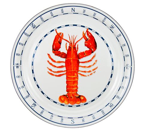 Golden Rabbit Lobster Enamel Large Round Serving Platter