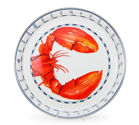 Golden Rabbit Lobster Enamel Medium Round Serving Platter