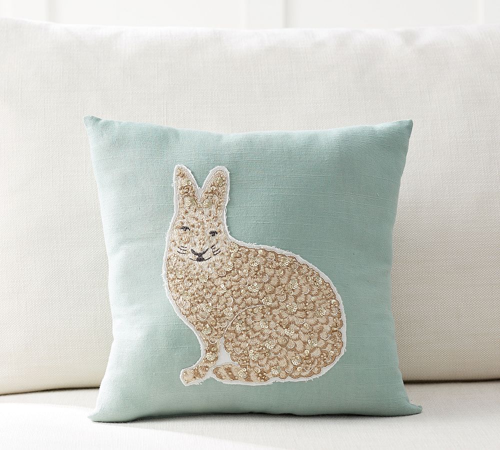 Jeweled Bunny Pillow, 14", Blue Multi