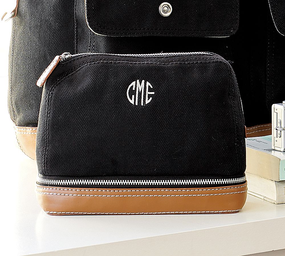Tomlin Cosmetic Bag, Black with Cognac