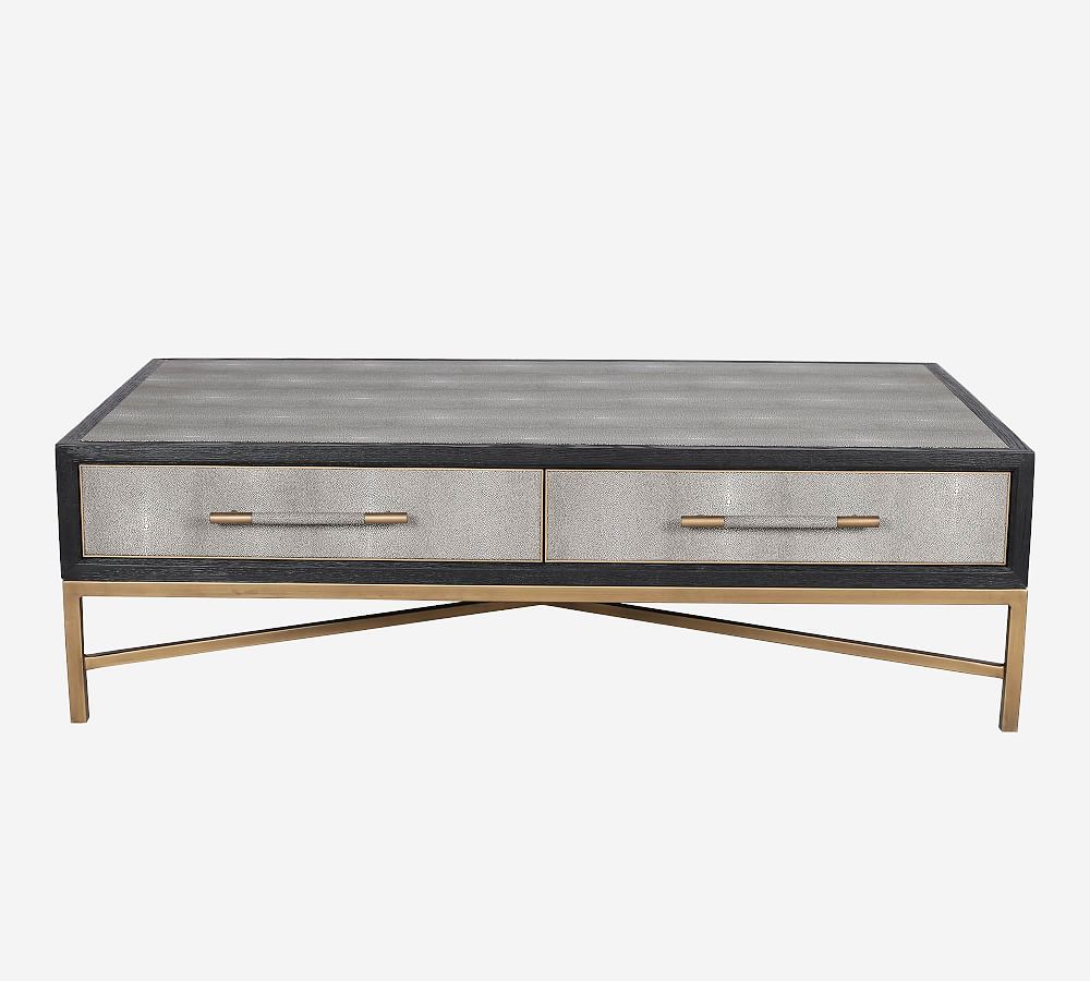 Trent Mako Art Deco Blackened Oak Coffee Table with Brass Accents