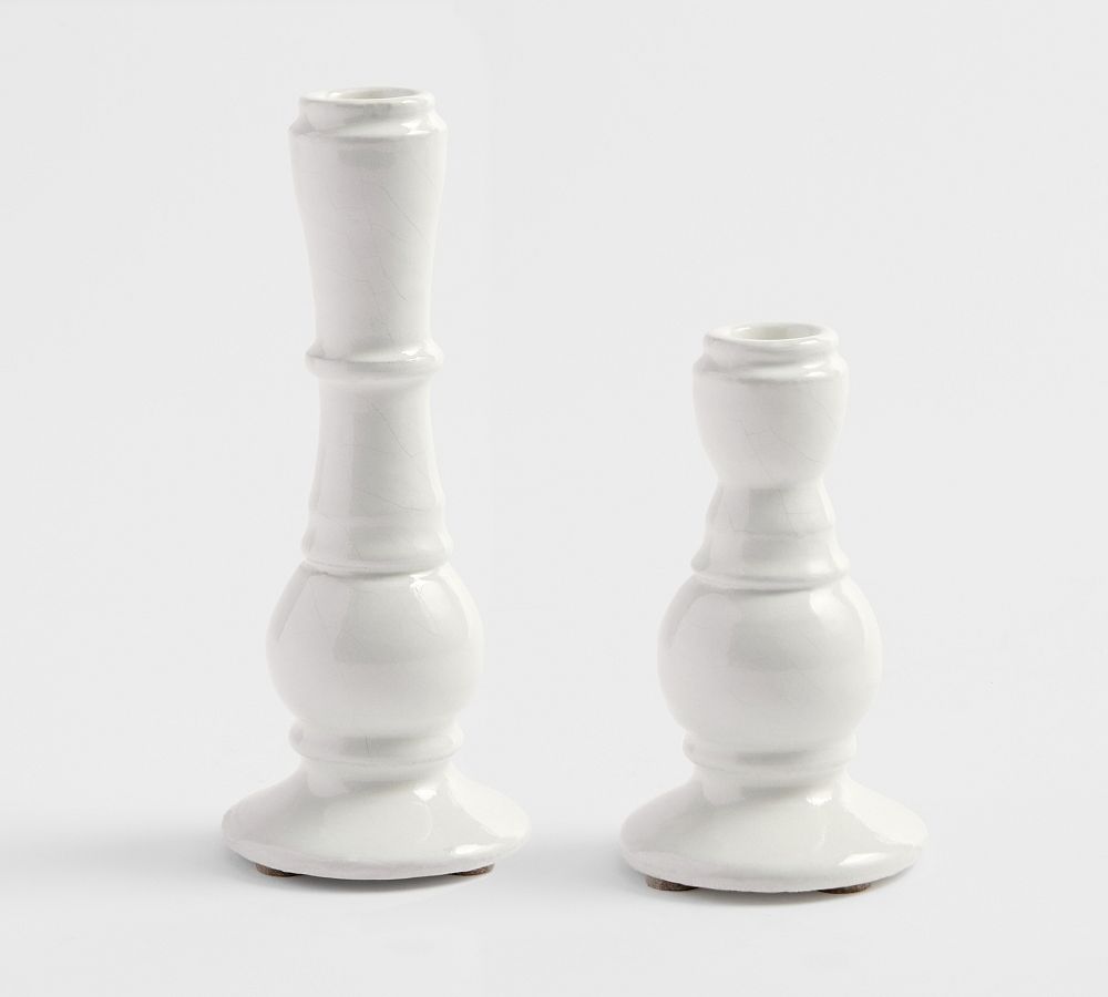 Set of 2 Small + Large Handcrafted Emery Ceramic Candlestick