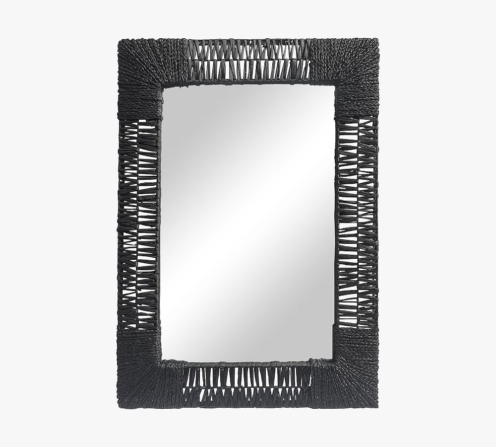 Black Woven Water Hyacinth Rectangular Mirror with MDF Backing
