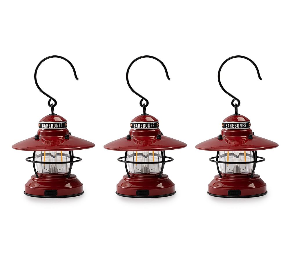 Set of 3 Red Steel Mini Hanging Cage Lanterns
