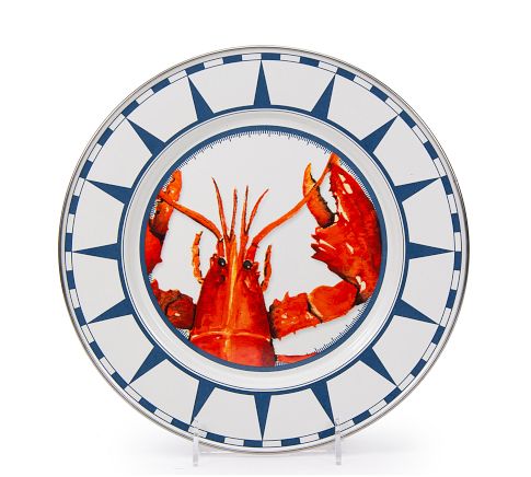 Golden Rabbit Lobster Enamel Dinner Plate, Set of 4