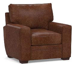 Pearce Square Arm Leather Recliner, Polyester Wrapped Cushions, Statesville Molasses