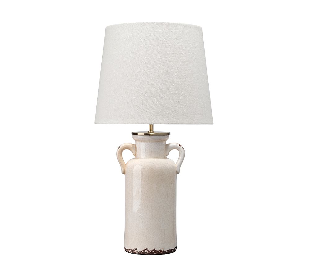 Ivory Ceramic Table Lamp with White Linen Shade, 21"