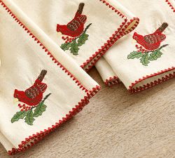 Cardinal Embroidered Cotton/Linen Napkins - Set of 4