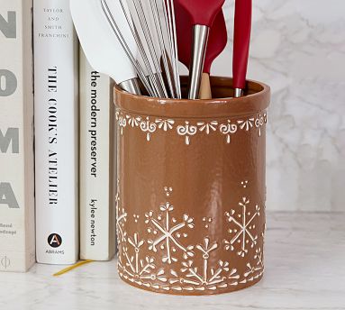 7 in. D White Gingerbread Round Utensil Crock 7 in. D White Gingerbread Round Utensil Crock