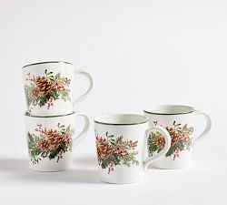 Holly Berry Stoneware Mugs - Set of 4