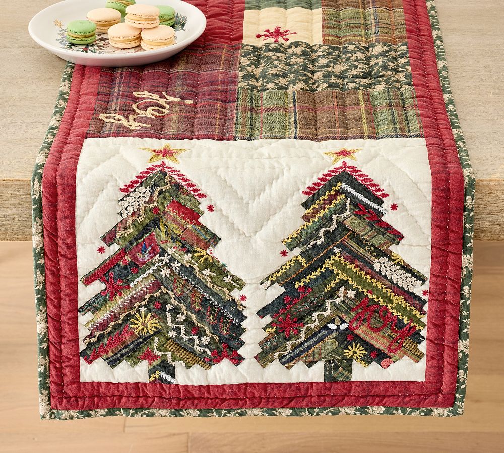 Holiday Embroidered Cotton Table Runner