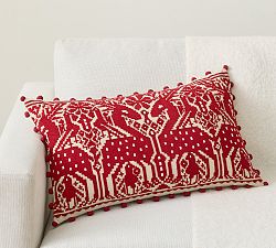 Reindeer Embroidered Lumbar Pillow