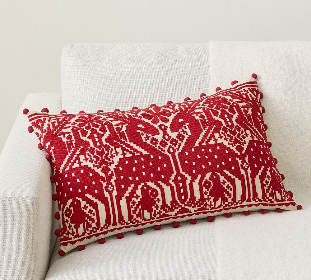 Reindeer Embroidered Lumbar Pillow