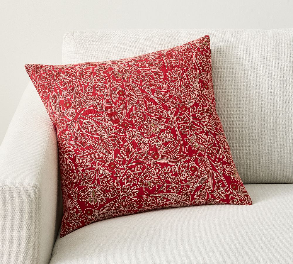 Bird Embroidered Pillow