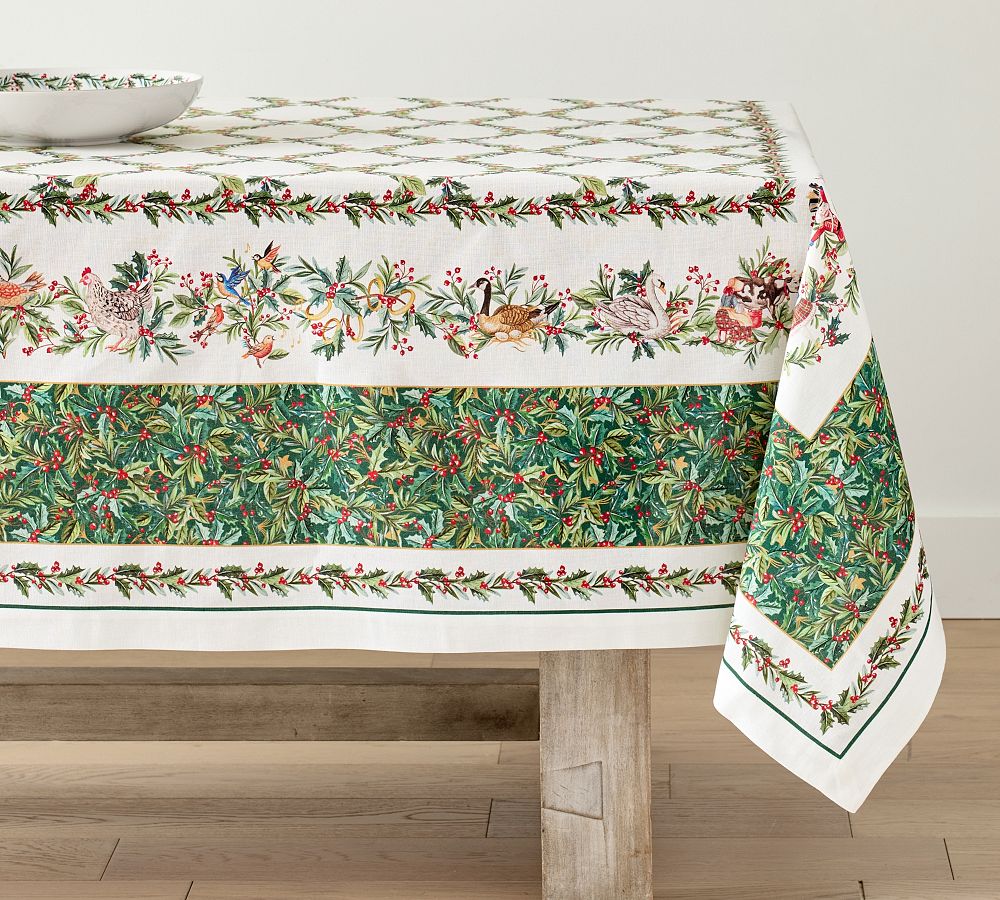 Festive Christmas Cotton Linen Tablecloth, 70" x 126"