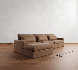 Westwood Square Arm Deep Seat Leather Modular Chaise Sectional (142&quot;)