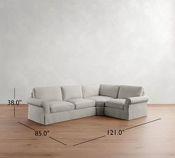 PB Comfort Roll Arm Slipcovered 3-Piece Wedge Sleeper Sectional (121&quot;)
