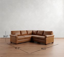 York Roll Arm Leather 3-Piece L-Shaped Sectional (96&quot;)