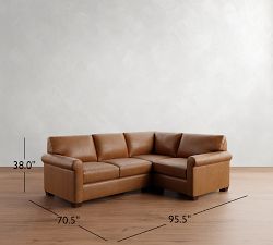 York Roll Arm Leather 3-Piece Sectional (96&quot;)