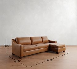 York Slope Arm Leather Chaise Sectional (87&quot;&ndash;117&quot;)