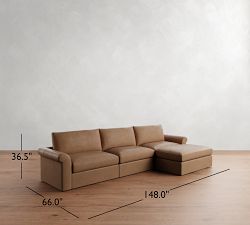 Westwood Roll Arm Leather Modular Chaise Sectional (148&quot;)