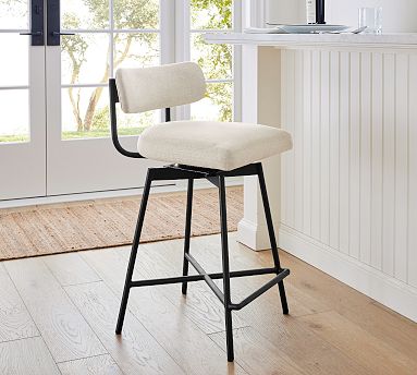 Maison Upholstered Swivel Stool - Low Back Design