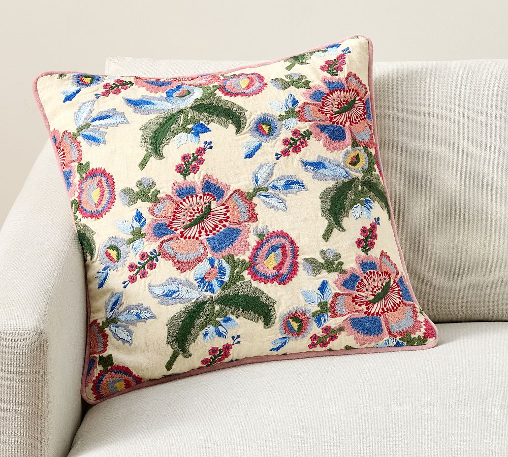 Maddie Floral Embroidered Pillow Cover