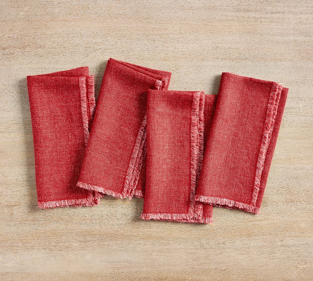 Frayed Oversized Linen Napkins - Set of 4 - Red