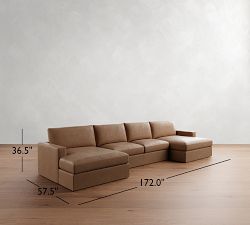 Westwood Square Arm Leather Double Chaise Sectional (172&quot;&ndash;185&quot;)