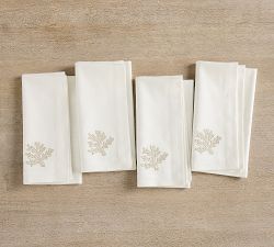 Coral Shimmer Embroidered Cotton Napkins - Set of 4