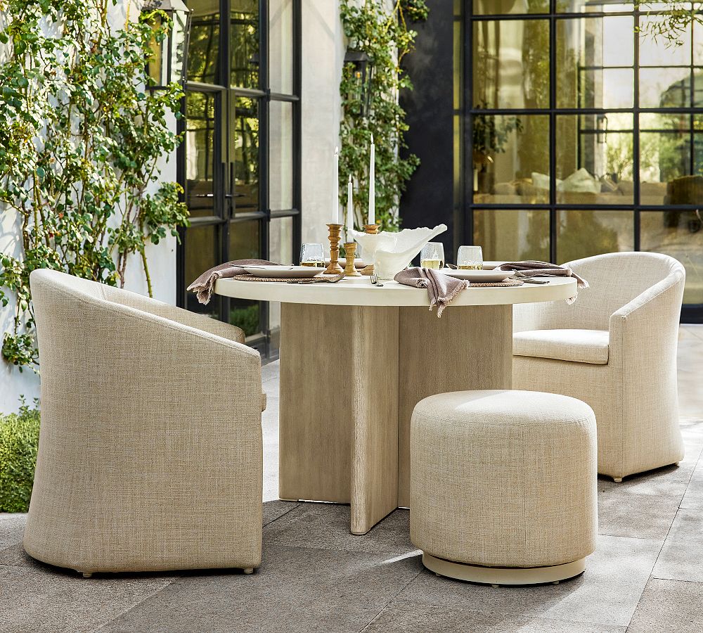 Cayman Concrete &amp; Eucalyptus Round Outdoor Dining Table (48&quot;)