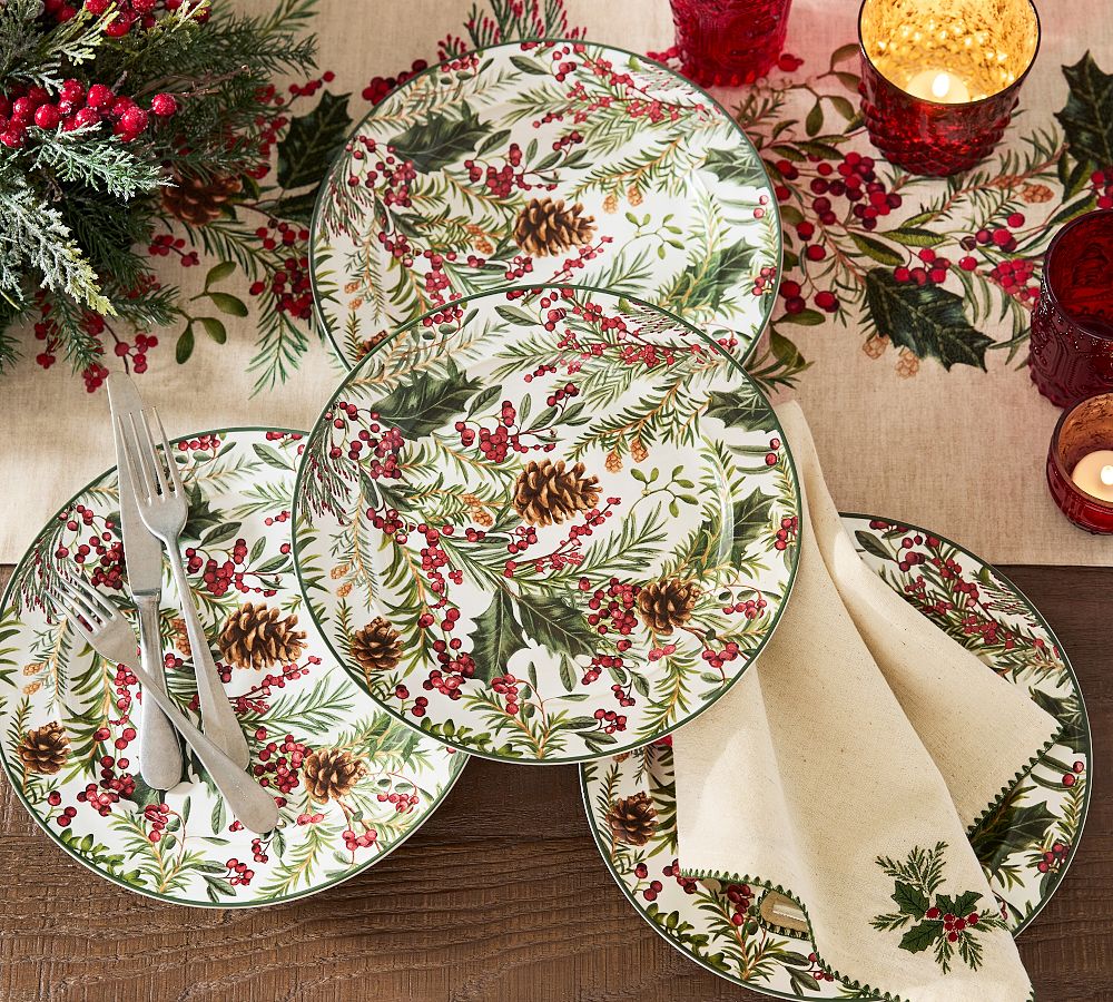 Holly Berry Stoneware Dinner Plates - Set of 4