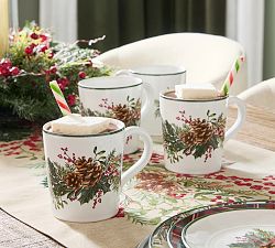 Holly Berry Stoneware Mugs - Set of 4