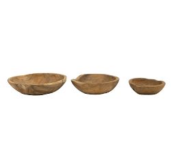 Teak Nesting Organic Decorative Bowls, Set of 3