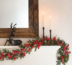Faux Lit Mixed Berries Wreath &amp; Garland