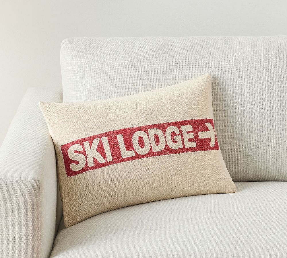 Ski Lodge Embroidered Lumbar Pillow