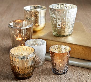 Eclectic Mercury Glass Candle Holders - Set of 6