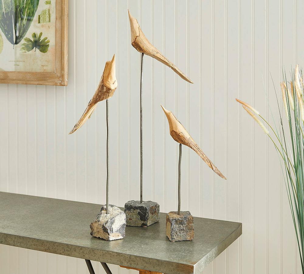 Hand-Carved Flock of Bird Objects