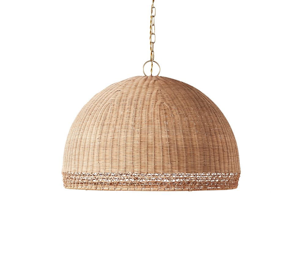 Natural Rattan and Brass Round Pendant Light with LED Compatibility