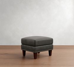 Harlow Leather Ottoman with Nailheads