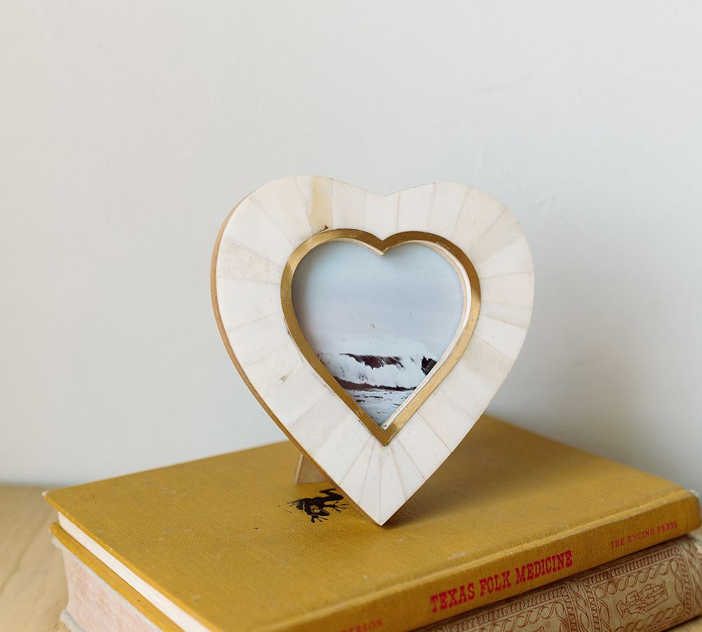 Lunara Handcarved Bone and Brass Inlay Heart Frames
