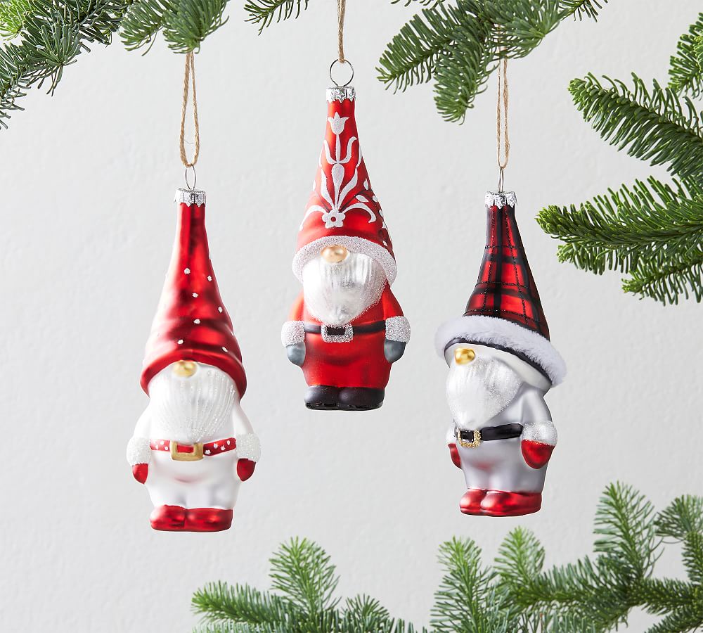 Mercury Glass Gnome Ornaments Set Of 3